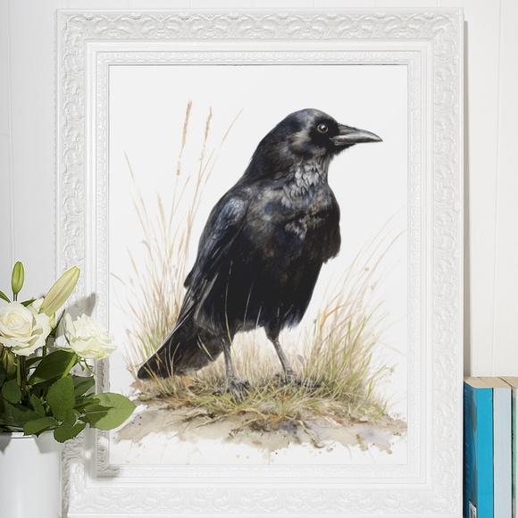 Watercolor Black Crow Wall Art Print Unframed - Black Bird Raven Illustration - Picture 6 of 6